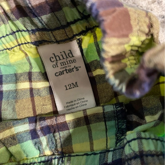 Carters 3 piece set neon green brown shorts top Onsie boys 12 month - Picture 7 of 9